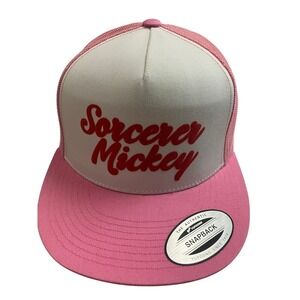 Sorcerer Mickey Mouse Pink White Trucker Hat Yupoong Snapback Disney